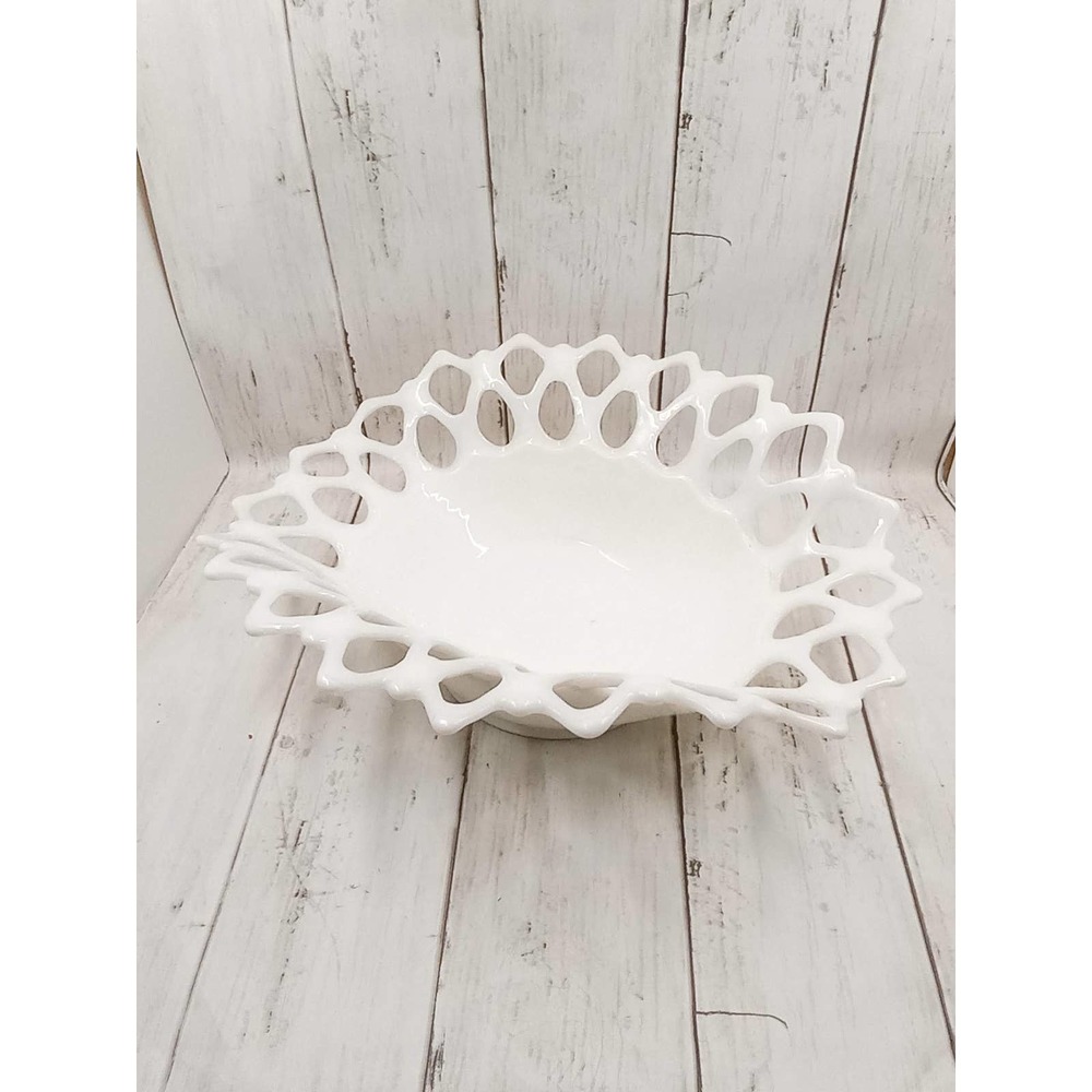 Vintage Westmoreland Open Lace Milk Glass Console Bowl (shelf)
